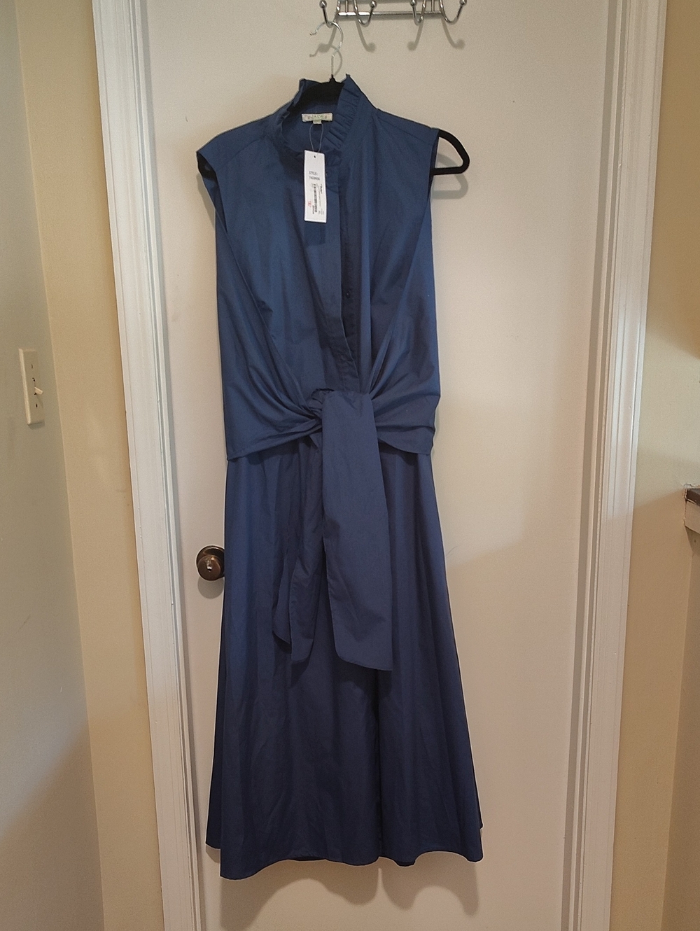 JADE Sleeveless Navy Tie-Waist Midi Dress